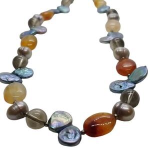 Stone Necklace Multiple Grey Yellow Blue Stones Necklace